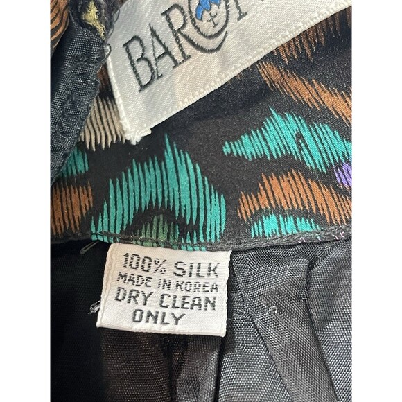 Vintage Baron Peters 100% Silk Floral Dress Sz 12 Multicolor Jewel Toned V-neck - Picture 9 of 16